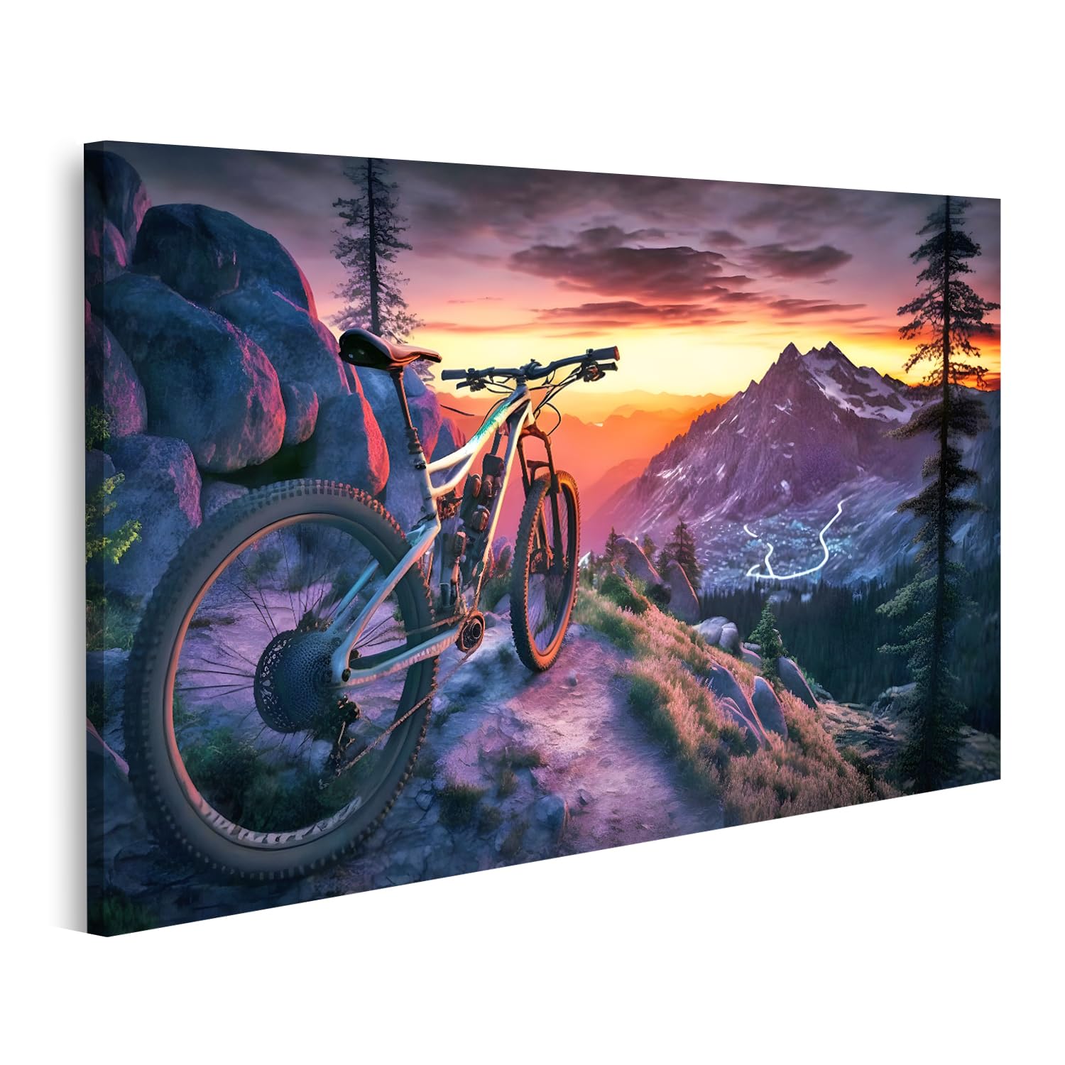 islandburner Cuadro sobre lienzo Ciclista de montaña Puesta de sol Deportes Bicicleta Paisaje Vista Sp Imágenes Murales Póster