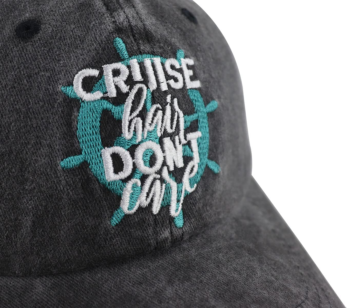 Cruise Hair Don't Care Hats for Men Women, Adjustable Embroidered Washed Vintage Cotton Denim Boat Baseball Cap - Image 3