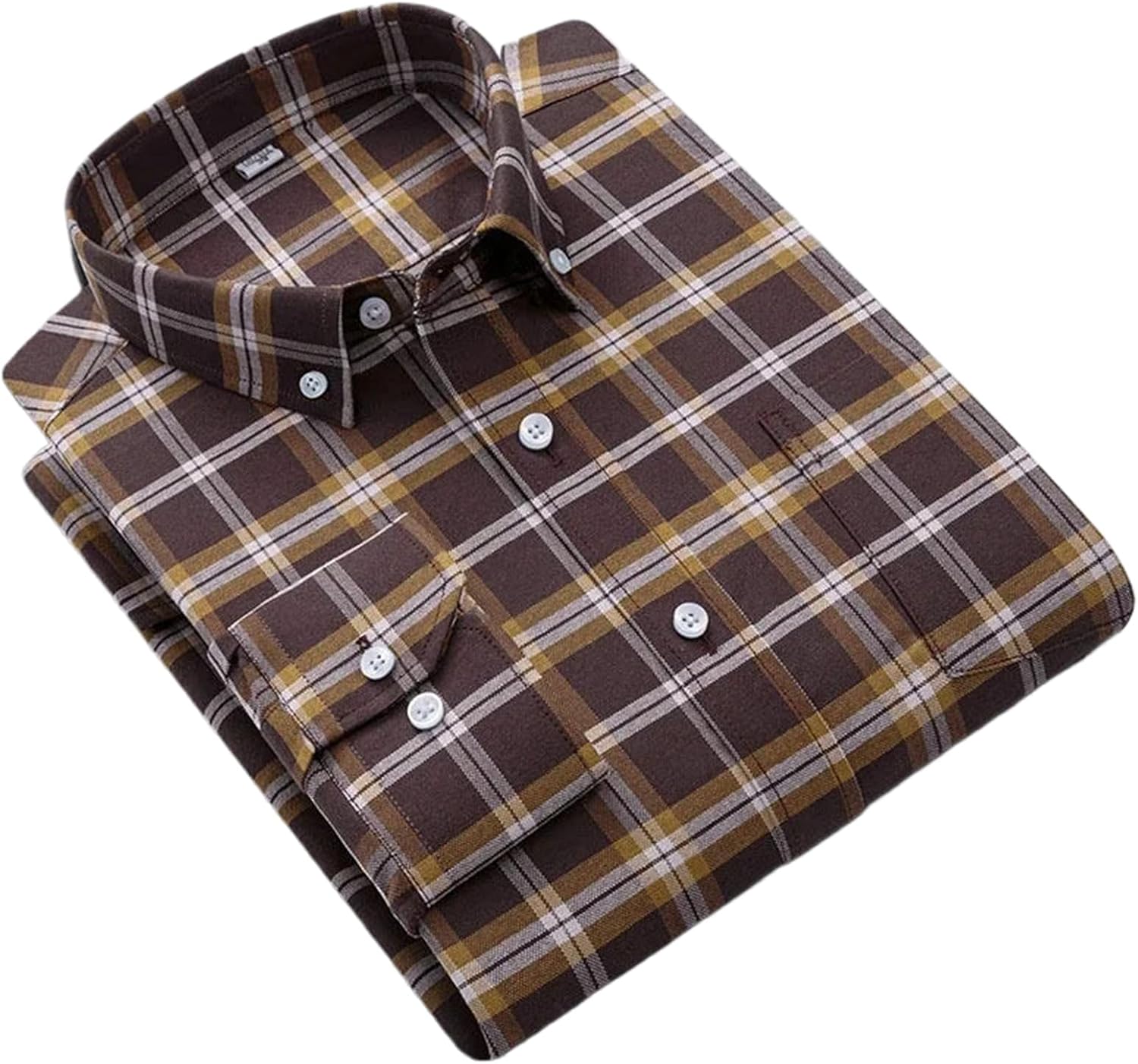 Long-Sleeve Cotton Shirts for Men Slim Fit Formal Plain Shirt Plaid Casual Tops