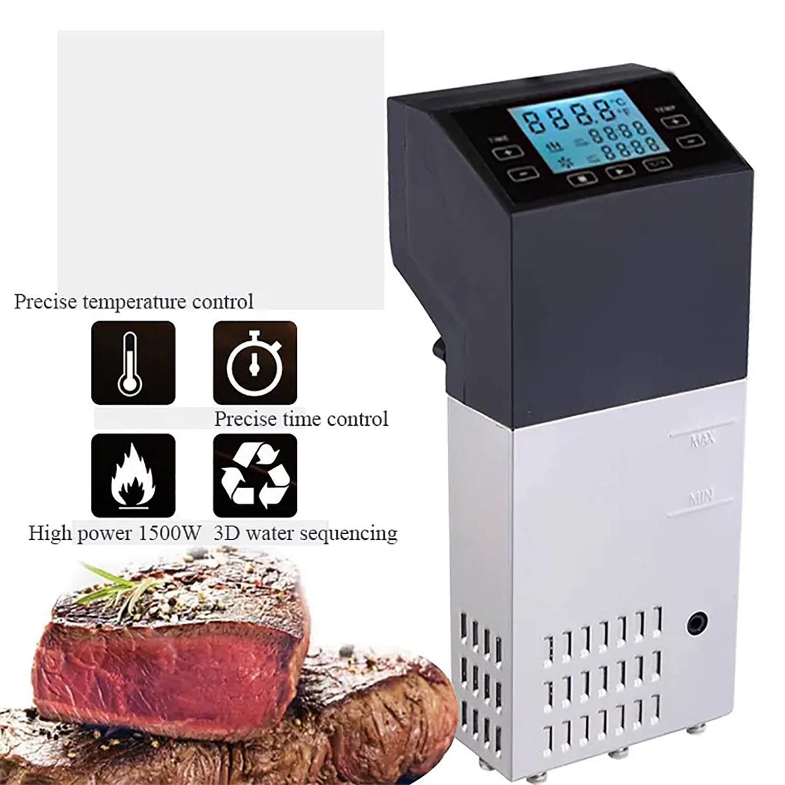 Máquina Sous Vide 30L/tiempo, Cocina Circuladora Inmersión Calentamiento Rápido1500W Con Pantalla,control Preciso Temperatura ±0,1℃ Y Sincronización 99H,uniforme Ciclo Agua 3D,retiene Nutrientes