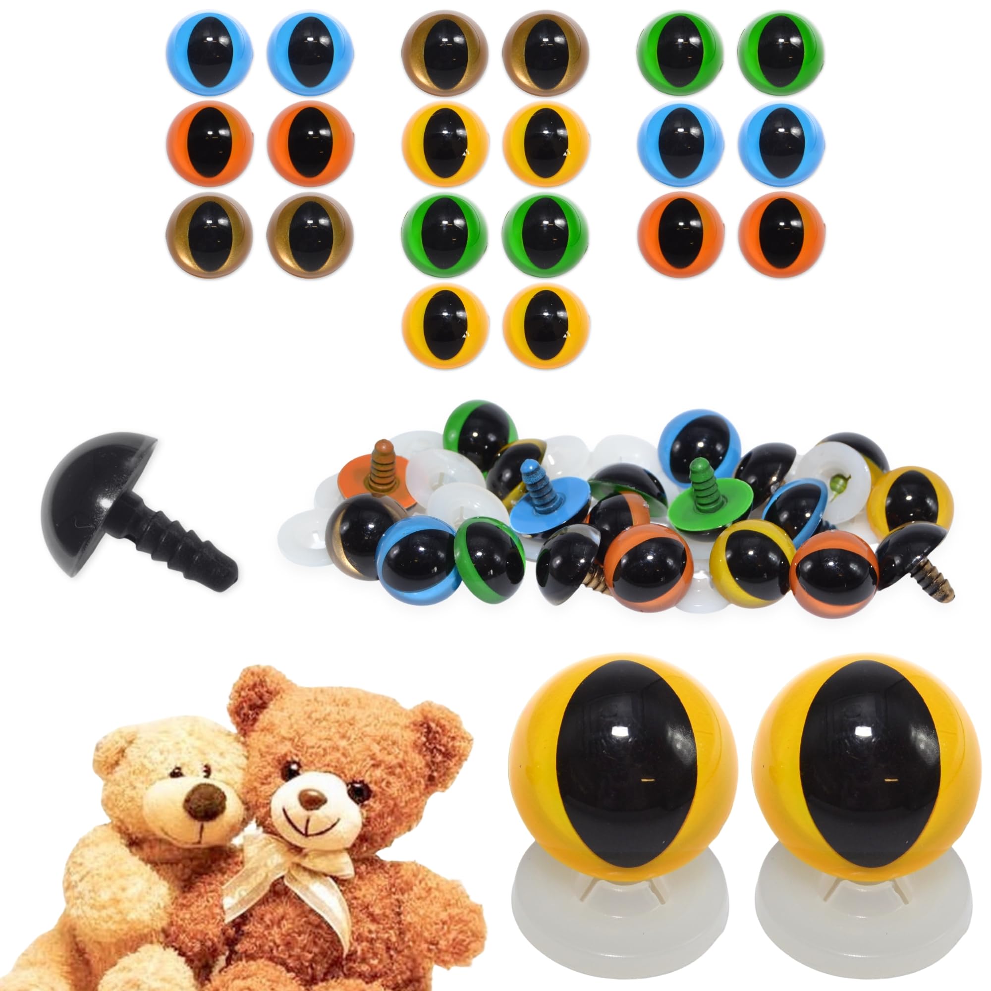 celloexpress 21mm Mixed Cats Eyes with Plastic Backs - Safety Eyes for Soft Toy Teddy Bear Animal Making (Pack of 10 Pairs)