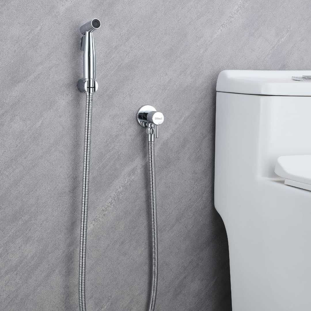 Douchette WC Murale Chromée – Jet Puissant et Précis avec Robinet Marche/Arrêt – Support Mural Inclus – Design Moderne et Durable – Hygiène et Propreté