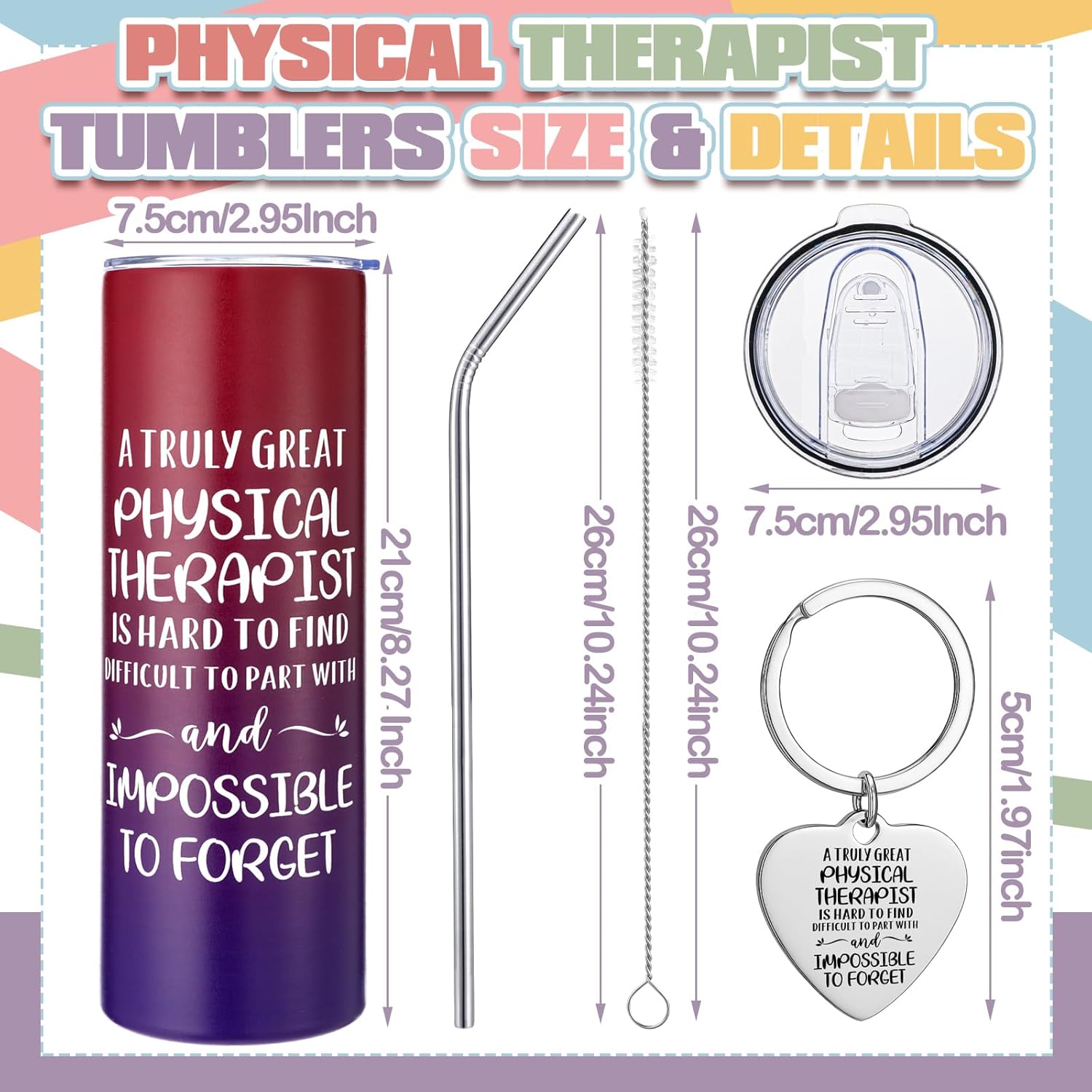 Patelai 4 Pcs Physical Therapist Gifts for Women Christmas Pt Appreciation Gift 20 oz Insulated Tumbler Xmas Therapy Makeup Bag Canvas Tote Bag Thank You Keychain for Therapist Birthday Graduation - Image 3