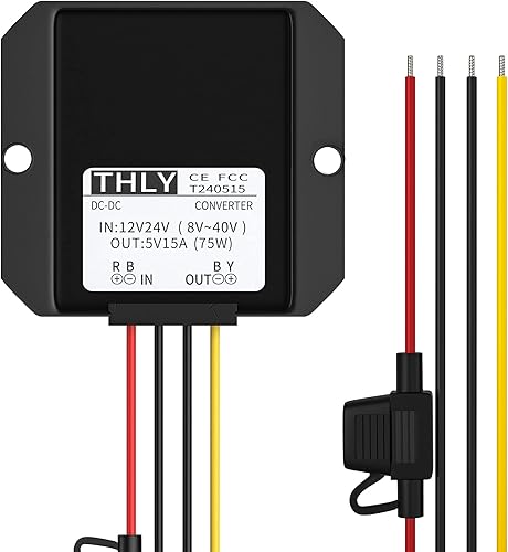 Miniatura 1 de Convertidor CC reductor reductor de 12 V a 5 V, 8-40 V a 5 V 25 A 125 W Buck Down Convertidor con fusible impermeable, transformador CC para