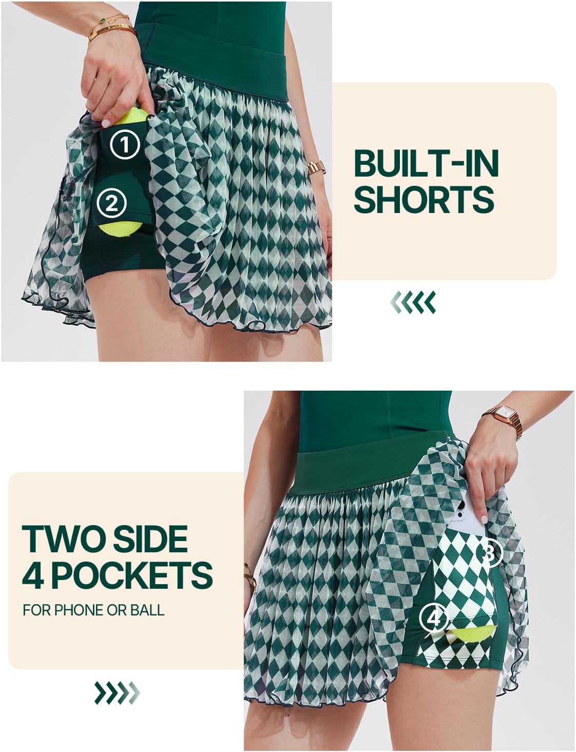 Women's 2 Piece Tennis Skirt Set Long Sleeve Color Block Collared Top & Pleated Skort with 4 Pockets Golf Pickleball Athletic - Image 2