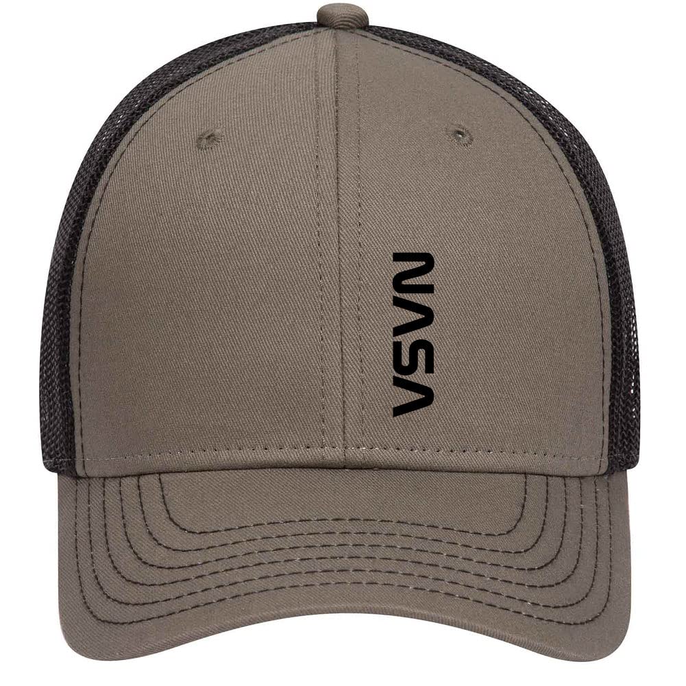 iZZYZXBlack NASA Letter 6 Panel Low Profile Mesh Back Trucker Hat - for Men and Women, Olive/Black, One size