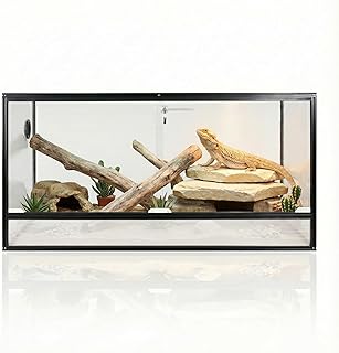 120 Gallon Bearded Dragon Tank, 48 x 24 x 24 Reptile Enclosure with Lockable Sliding Glass Doors and Top Screen Ventilation for Easy Maintenance