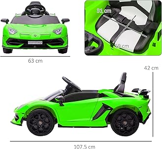 HOMCOM Electric Car for Kids Lamborghini Aventador Licensed with Remote Control, 12V Powered Kids' Electric Ride-on with Butterfly Doors, Auxiliary wheels, Music, Horn, Suspension - Green