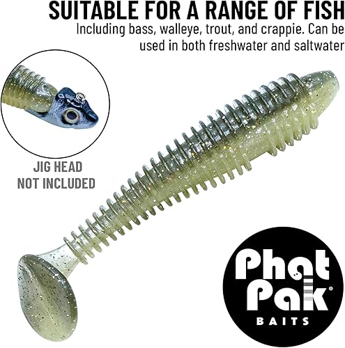 Miniatura 5 de Phat Pak Baits - Phat Swimmer Keitech Style Paddletail Swimbait 3.8" 20ct acanalado perfumado suave plástico Bass pesca señuelo