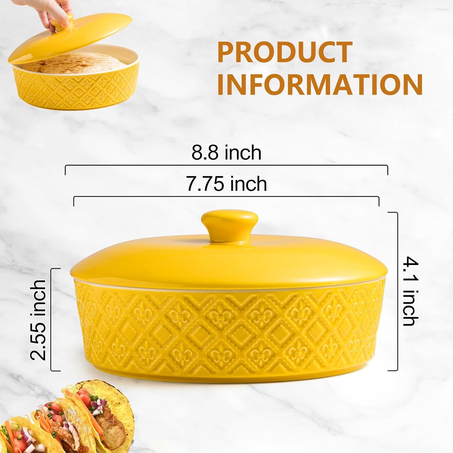 Ceramic Taco Holders Set of 2, Tortilla Warmer with Lid Oven Safe