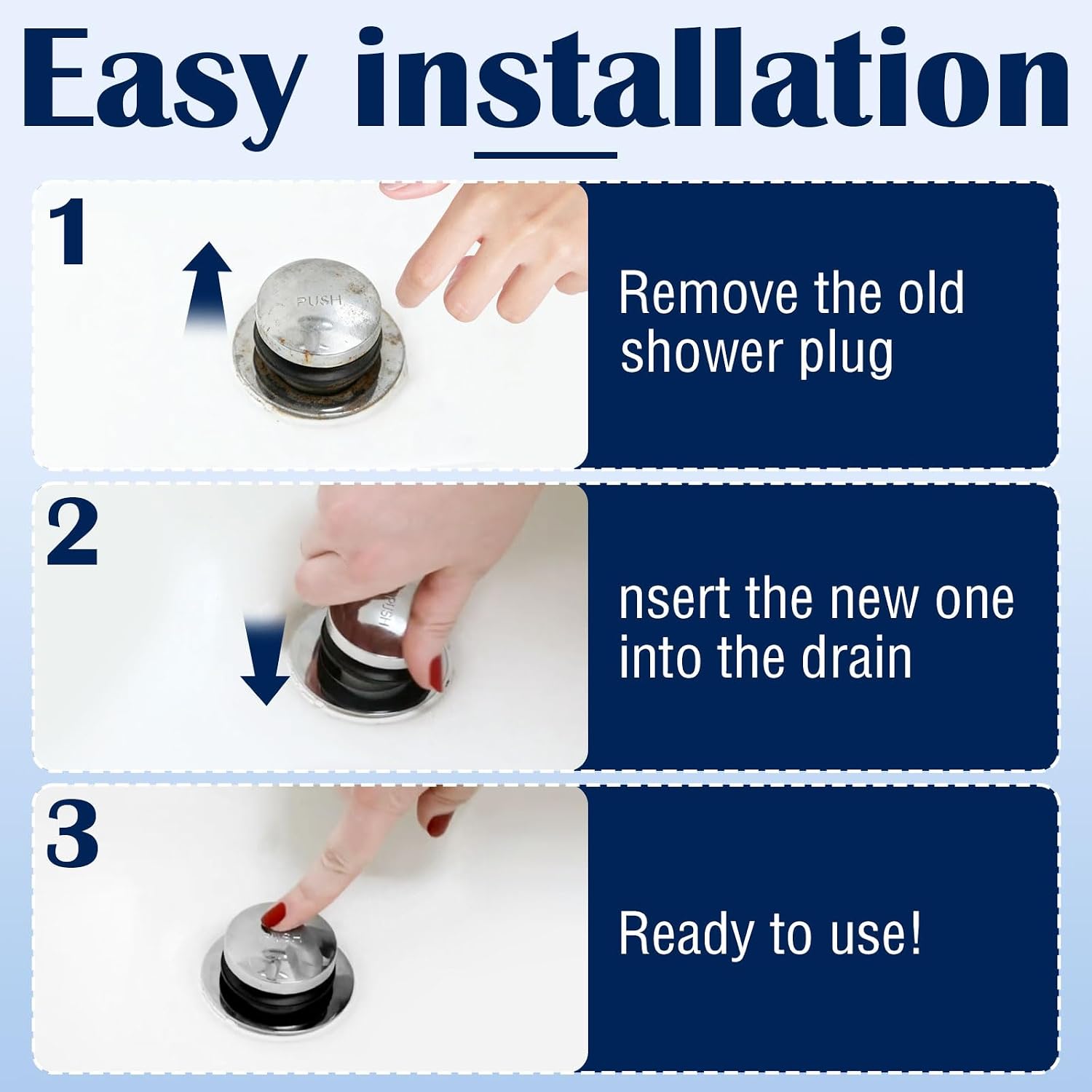 Universal Bathtub Pop up Drain Stopper, Tip Toe/Foot Actuated Bathtub Drain Stopper Includes 3/8'', 5/16'' Thread Studs and Star Shape Lock Washer
