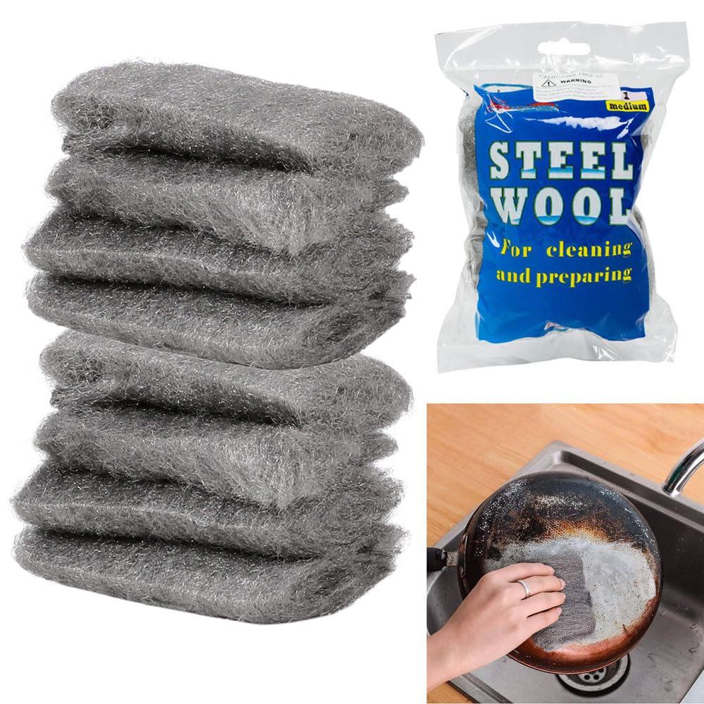 8 Scourer Steel Wire Mesh Wool Pads Kitchen Scrub Cleaning Pan Cleaner Scouring Heavy Duty Scrubbing Dishes Kitchen Metal Grit Bathroom Scrubber General Household Supplies Dishwashing Multipurpose