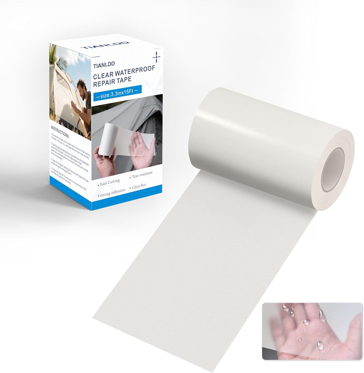 TIANLDD Cinta de reparación de vinilo transparente impermeable para cubiertas de barcos, tiendas de campaña, lonas, toldos para vehículos recreativos, cinta de reparación de telas, 3,3 pulgadas x 15 pies