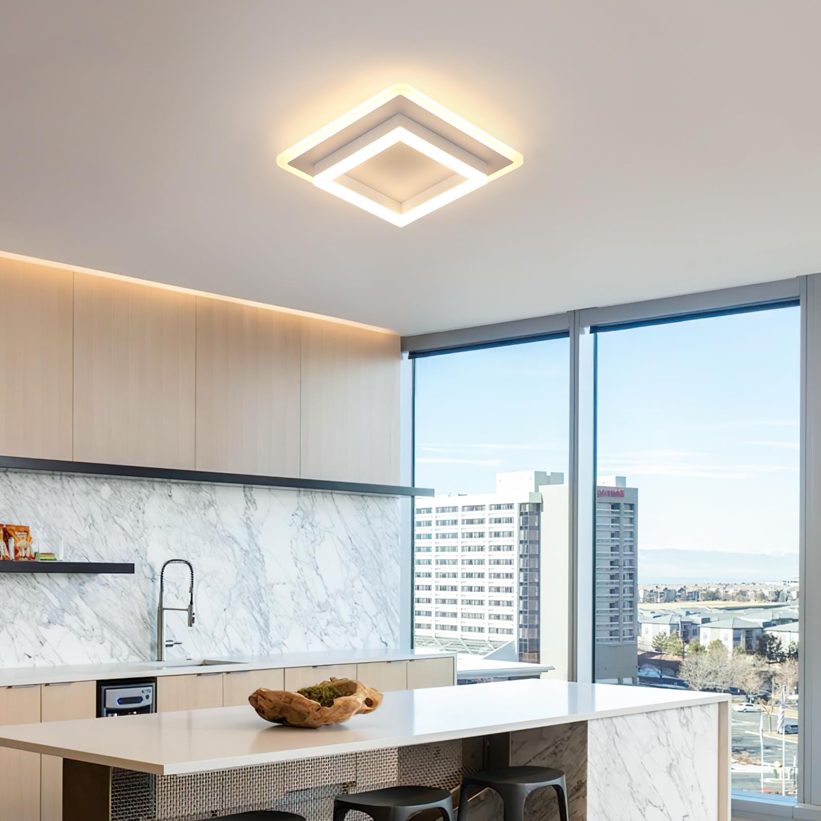 Lámpara de Techo LED, 30W Plafon LED Techo Cuadrada | Luz de Techo Blanca Modernas de Acrílico para Dormitorio Pasillo Cocina, Luz Calida 3000K, 30CM