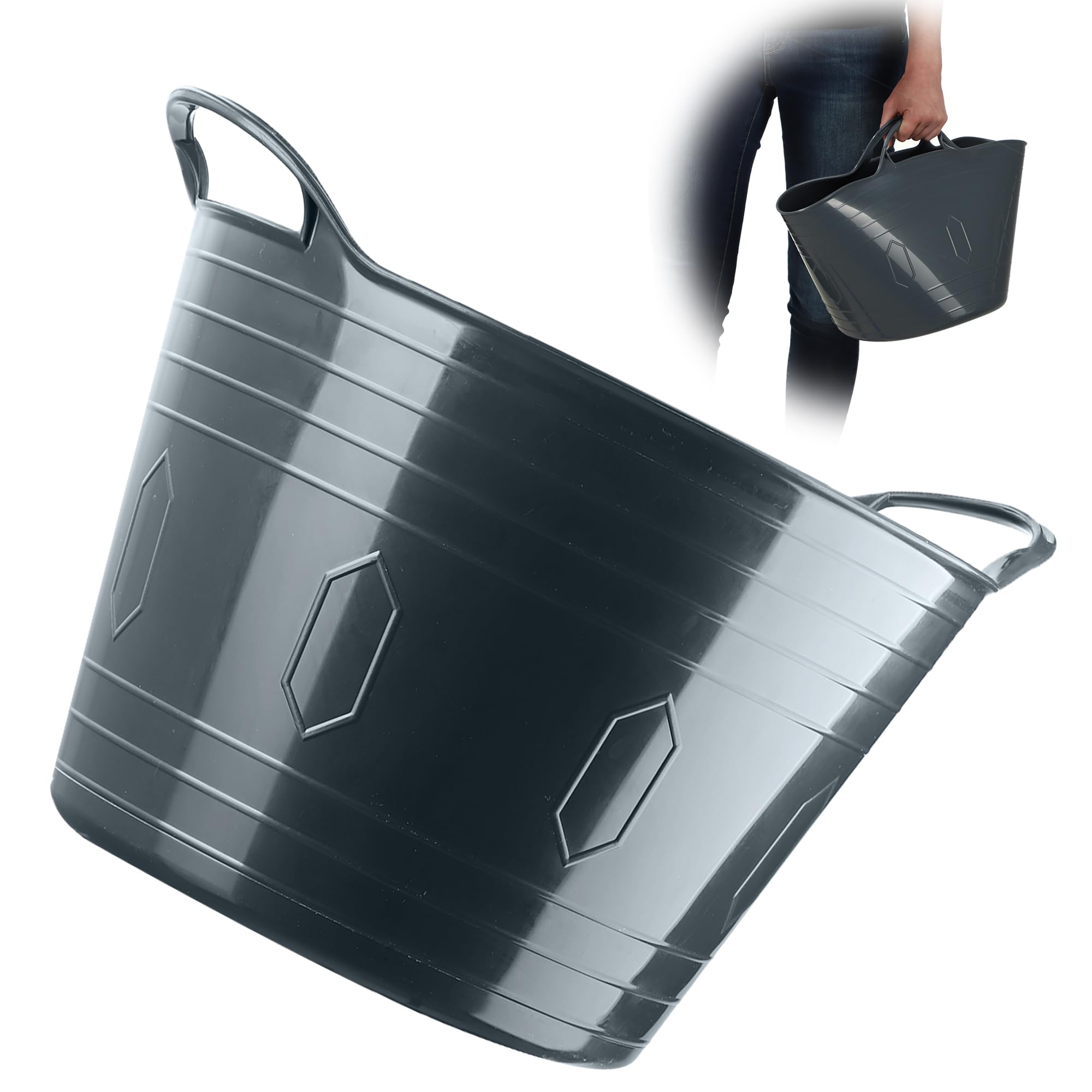 Cesto Plastica KADAX 26L - Portabiancheria, Giocattoli O Alimenti, Grigio Chiaro Con Manici - Foto 2