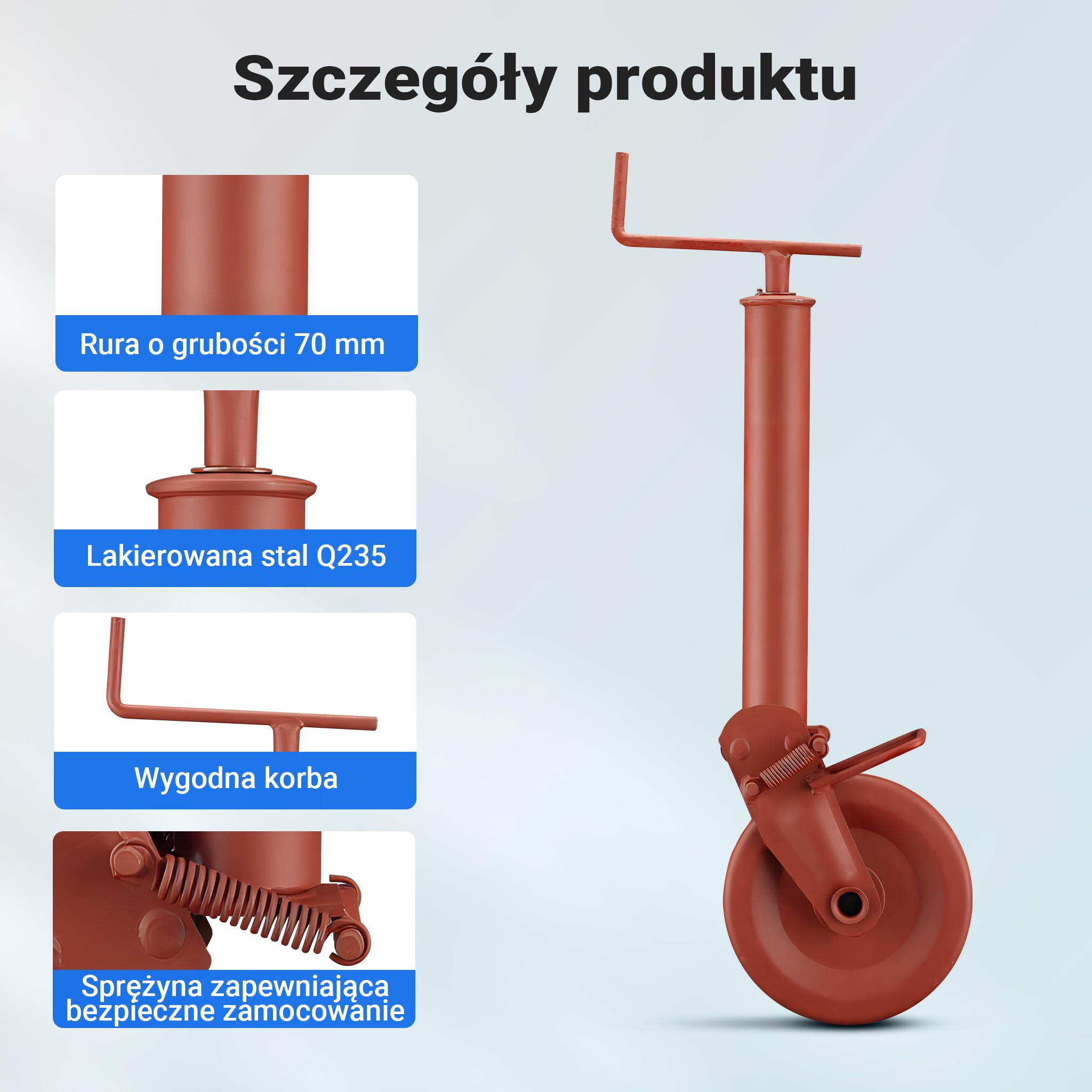 Wiltec Półautomatyczne koło podporowe do przyczepy do 1000kg z kołem ze stali Q238 np. do traktora