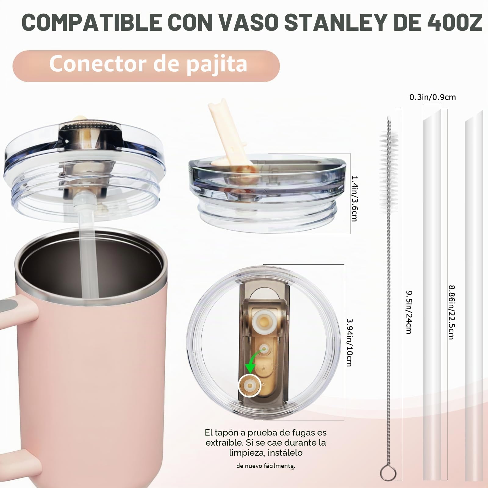 DealKits 2 unidades compatibles con la tapa Stanley Cup a prueba de fugas, tapa de repuesto para taza de 40 oz, con 2 pajitas y 1 pajita, sin BPA, apto para lavavajillas, reutilizable (blanco + rosa)