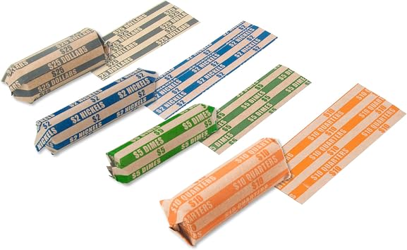 LLIKED 300 Assorted Flat Coin Wrappers- Nickel, Dime, Quarter, Dollar