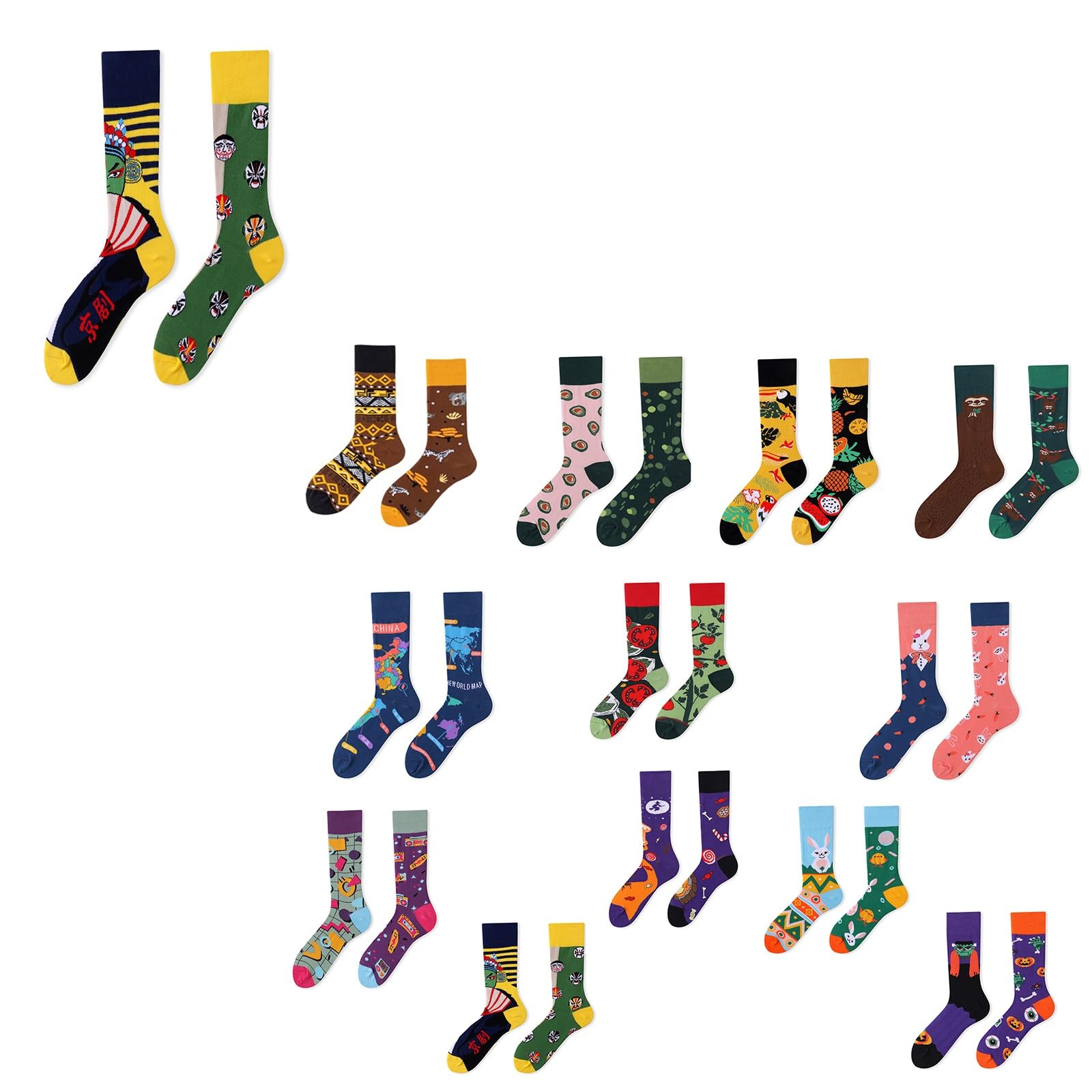 Chaussettes hautes mignonnes dépareillées chaussettes droites tendance motif animé lot de 24 noir