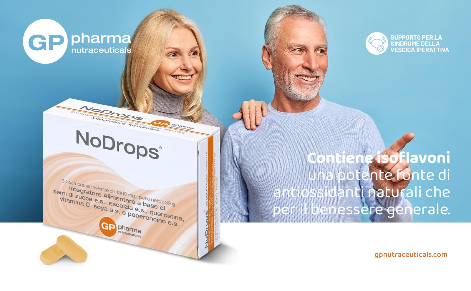 NoDrops® Supporto per la Sindrome della Vescica Iperattiva, Benessere Urinario, Controllo della Minzione,Formula Naturale per Uomo e Donna