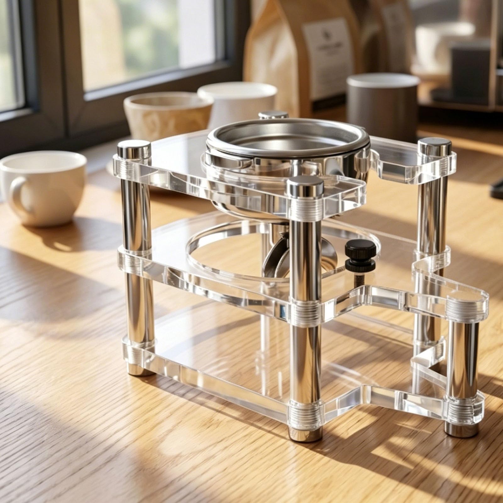 MRJYK 58mm Espresso Coffee Tamper Station, Coffee Portafilter Holder, Adjustable Height, Clear Acrylic, For Camping, Hotel, Baristas Accessories