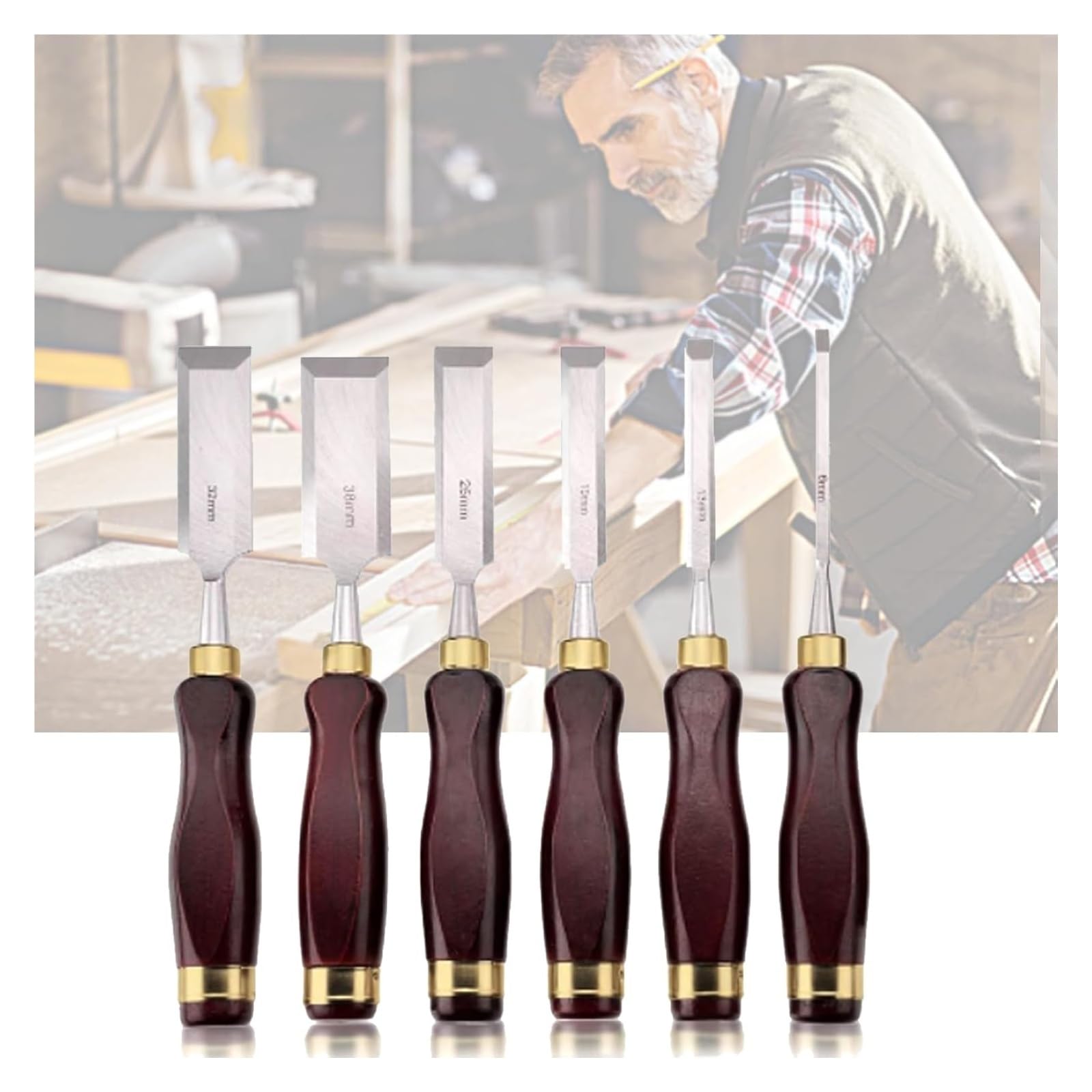 6-Pieces Woodworking Wood Chisel Set: A Carving Chisel Kit with Wooden Box, Honing Guide, Sharpening Stone. Features 60 Steel Blades, Ideal for Carpenters and Craftsmen