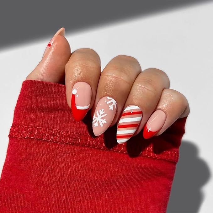 Red French Tip Fake Nails