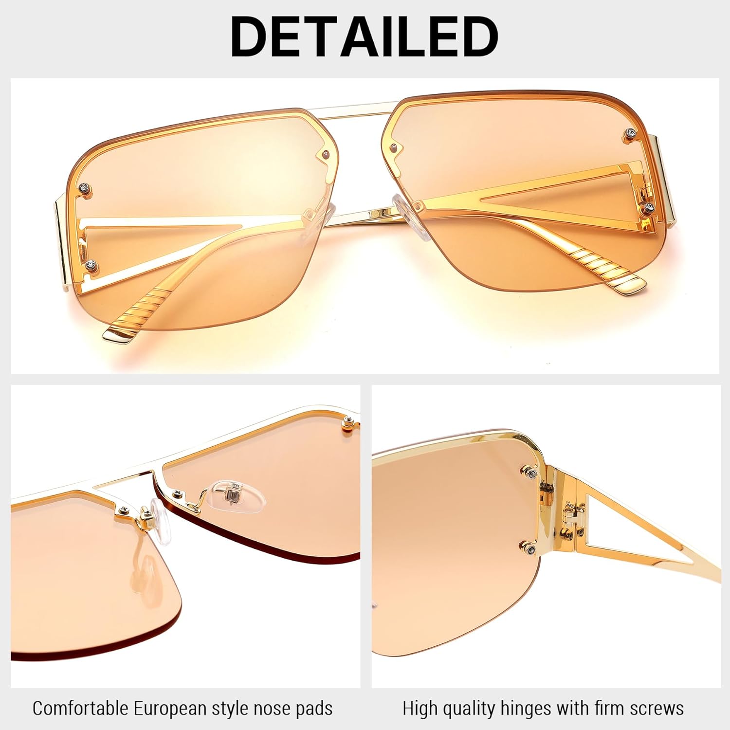 Pro Acme Aviator Sunglasses Women Men Trendy Rimless Frame Retro Square Shades Large Metal Sun Glasses - Image 5