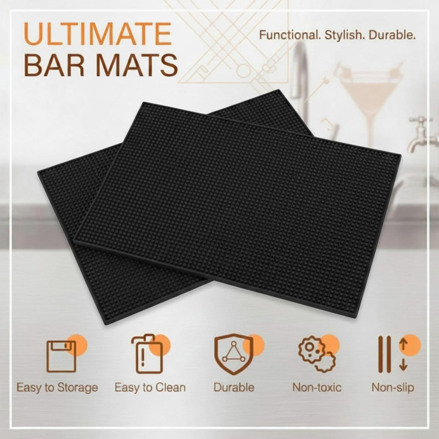 Tioncy 18 Pcs Bar Mat for Countertop 18 x 12 Inch Non Slip Cocktail Rubber Coffee Bar Service Mat for Bartending Hot Dishes Restaurants Barbershop Clippers Hot Pads, Black
