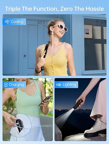 Miniatura 2 de JISULIFE Mini ventilador de mano, 3 en 1 USB recargable portátil 12-19 horas de trabajo con cargador de batería, linterna, diseño de bolsillo para