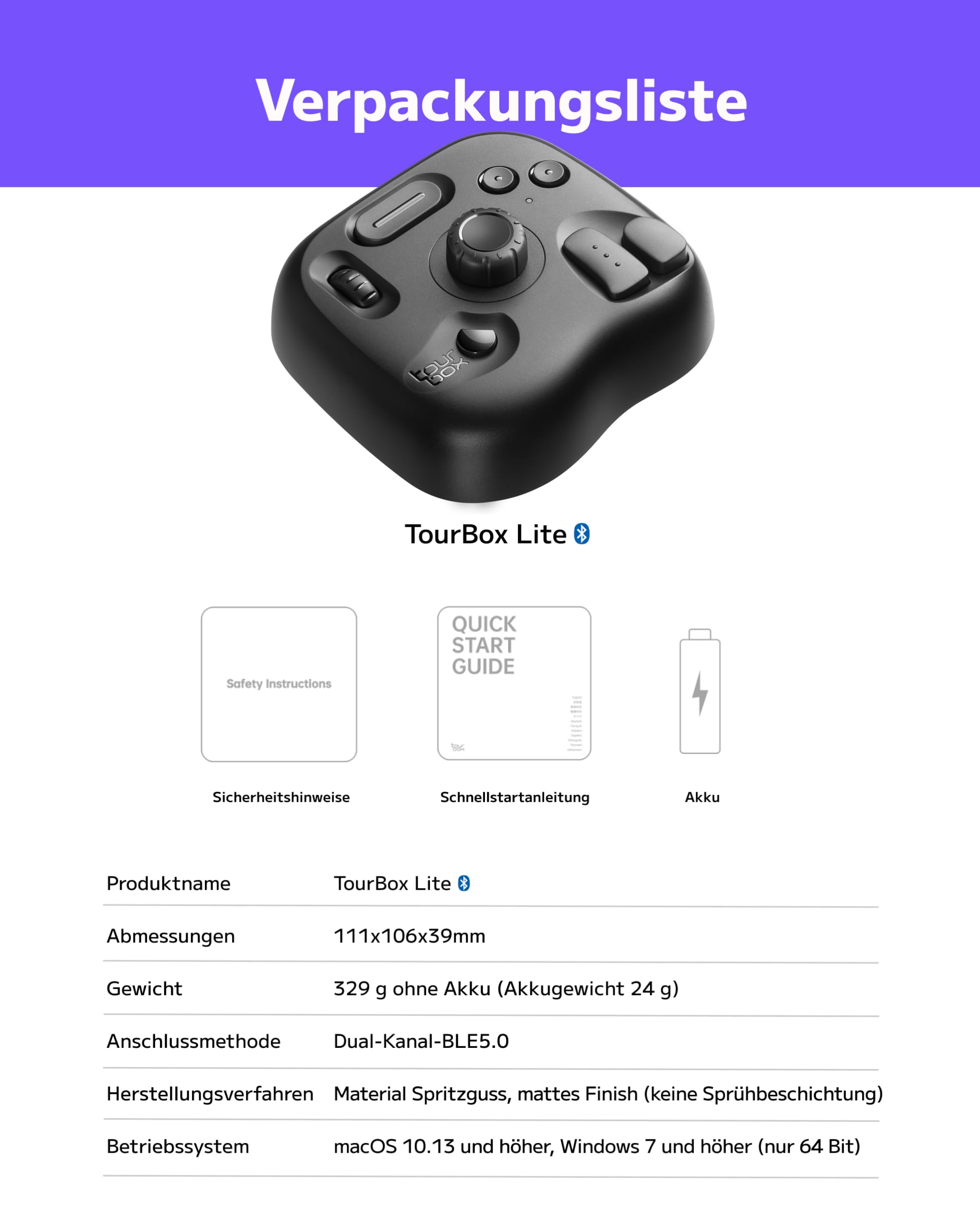 TOUR BOX Lite Bluetooth, Kompakte Bearbeitungstastatur Makro-Controller mit anpassbarer Software für Digitale Künstler, Fotografen, Editoren, Content Creator – Effizienz in Farbe (Schwarz)