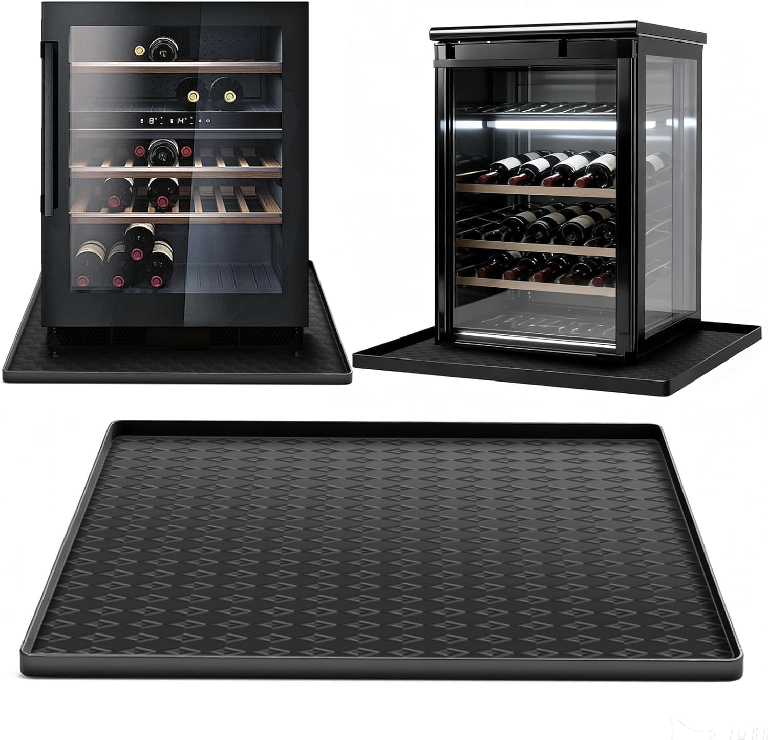 Mini Fridge Silicone Mat with Raised Edges 25.6"x25.6"x0.8" Silicone Mat for Mini Fridge Non-Slip Drip Pan, Appliance Protector for Refrigerators Washers Dryers Wine Cabinet Carpets Fridge Mats