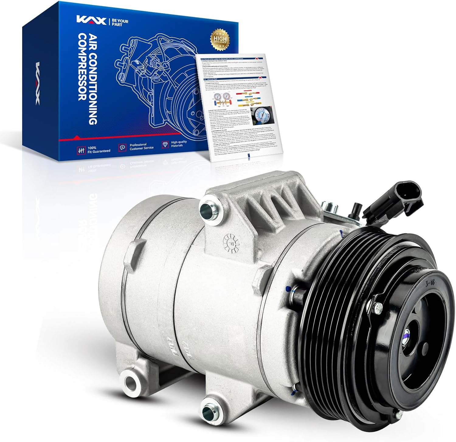 KAX 68669 Air Conditioner AC Compressor with Clutch, Compatible with Fusion 2006-2012, MKZ 2010, Zephyr 2006, Milan 2006-2011, w/Oval Plug, Only for 4-3/8 "Diameter Pulley, 6E5Z19703A, 8E5Z19703A