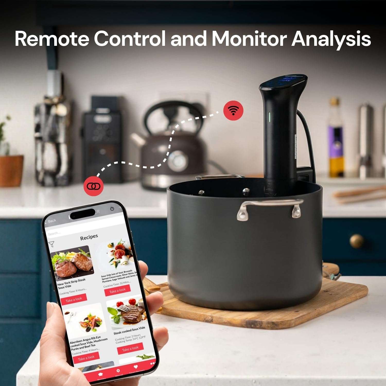 iVide 2.0 WiFi Sous Vide Immersion Circulator 1200W | Sous Vide Machine with ±0.1°C Precision Temperature Control – 600+ Guided Recipes – 42dB Quiet Operation – 30L Capacity