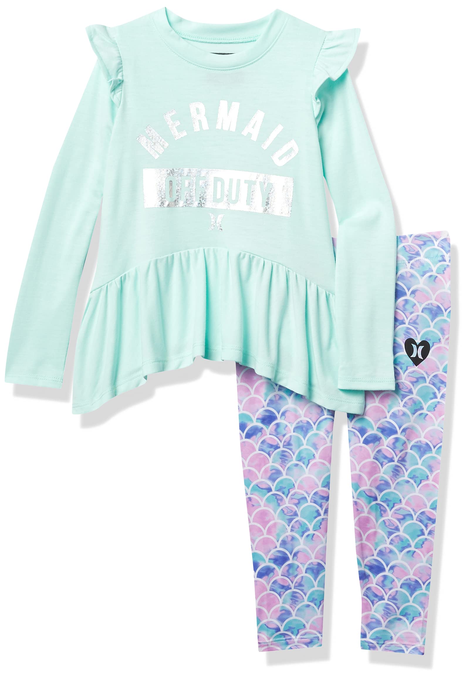 Hurley Baby Girls' Long Sleeve Top and Leggings 2-Piece Outfit Set, Mint Candy, 3T