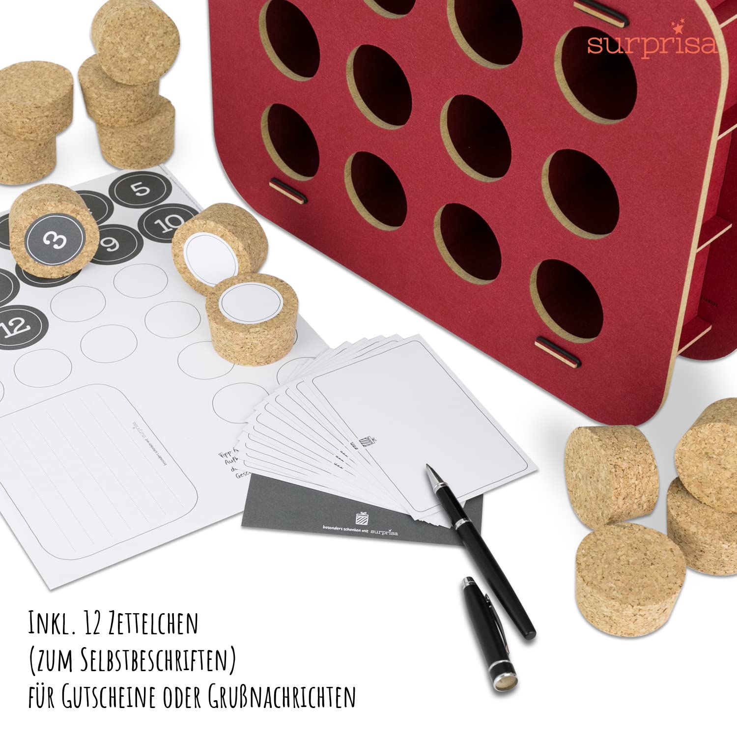 SURPRISA Geschenk-Kalender - Kreative Geschenkverpackung für Frau, Freundin, Mama - 12 individuelle Geschenke - Rot