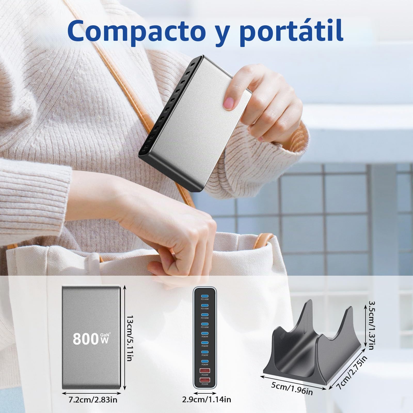 800W Cargador USB C Multiple, 10-Puertos GAN III Estación de Carga Rápida, Estacion de Carga con 8 USB-C(140W-65W) y 2 USB-A(30 W), para Cargador Compatible con MacBook, iPhone, iPad, Samsung, Huawei