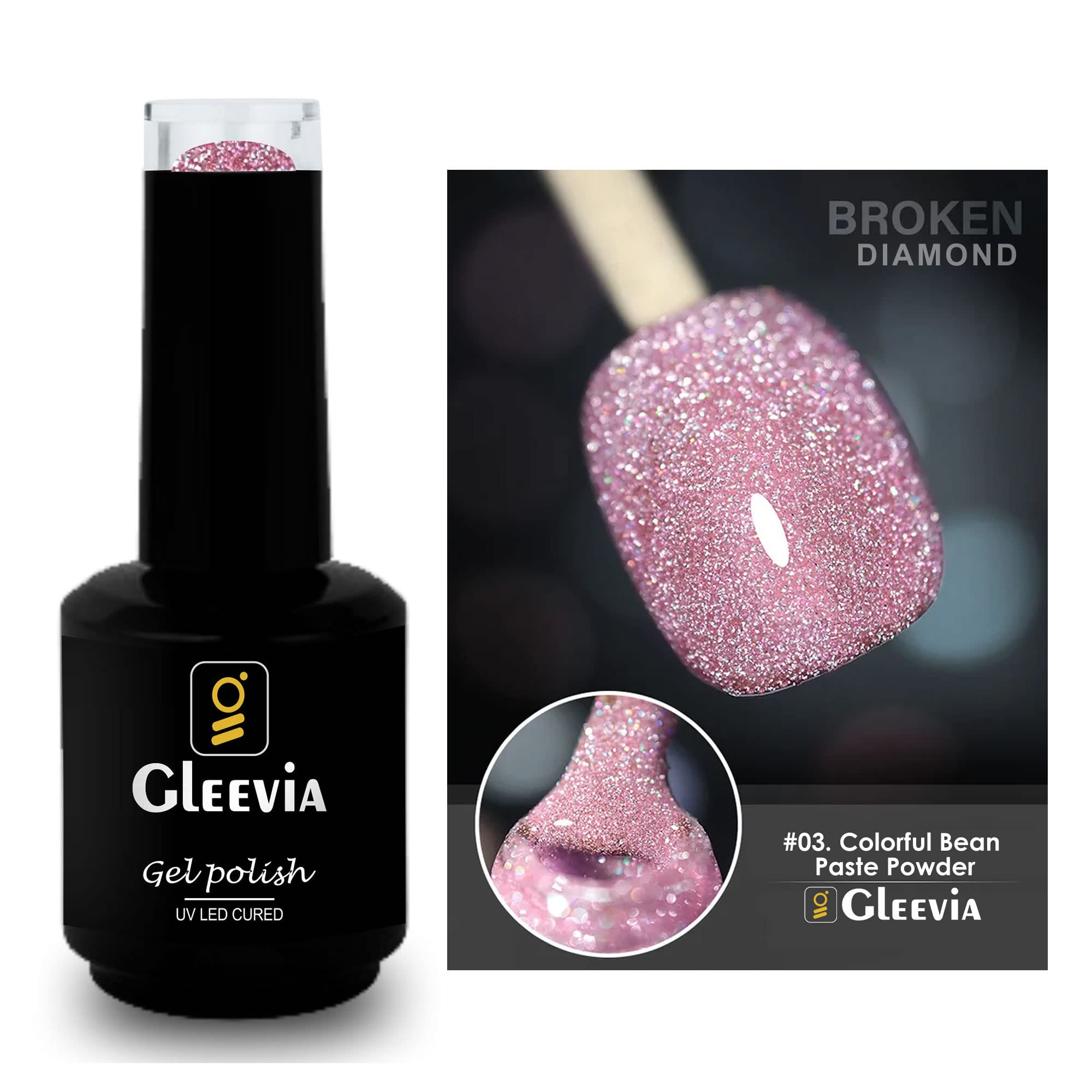 Gleevia Reflective Glitter Color Disco Gel Polish UV/LED Lamp Cure Brush Cap Bottle Broken Diamond (15ml, R3)-image-44