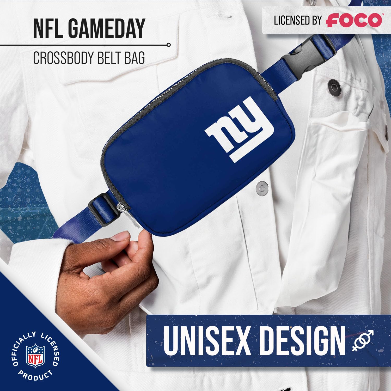 FOCO NFL Gameday On The Move Crossbody Gürteltasche - Offiziell lizenziert - Stadiongenehmigt - Verstellbar & Stilvoll, Königlich (Royal), Einheitsgröße