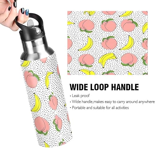 Miniatura 4 de Peaches Bananas Polka Dot Insulated Stainless Steel Water Bottle with Straw 20 Oz, BPA-Free Sports Water Bottle Leakproof Water Bottles