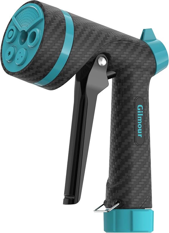 Gilmour Heavy Duty Front Control Garden Hose Nozzle with Swivel Connect | 5 Spray Patterns, Ergonomic Grip, Flow Control, Trigger Lock, Multi Use for Plants, Pets, Cars, and Patios