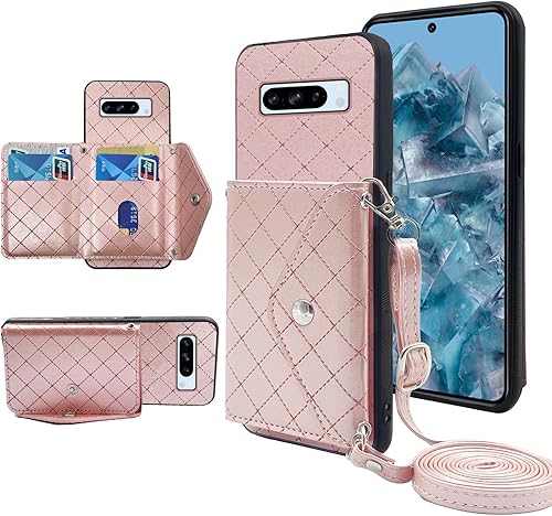 Funda compatible con Google Pixel 8 Pro 5G con correa cruzada para el hombro y soporte de cuero para tarjetas de crédito, accesorios para celular,
