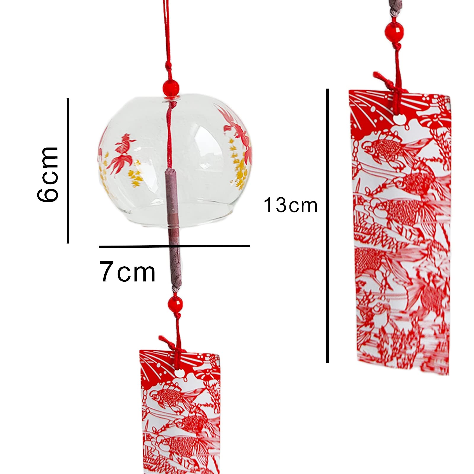 Campanelli eolico Giapponesi, Campanelli eolico in Vetro, Rosso per Decorazione Domestica e Auto