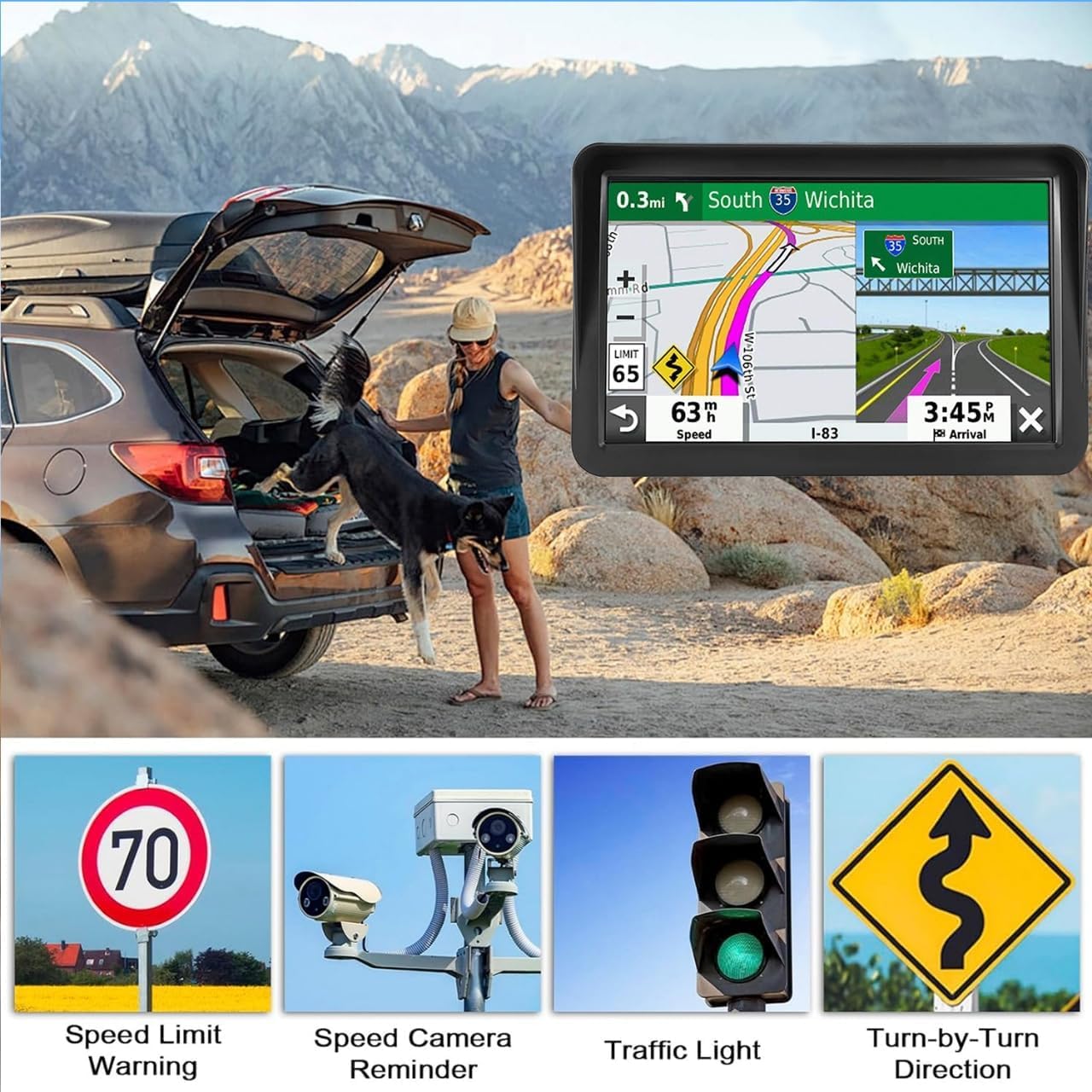 GPS Navigator for Car Truck RV, 9 Inch Touch Screen Latest 2026 Map, Real Voice Spoken Turn-by-Turn Direction Reminding Navigation System, Vehicle GPS with Speed and Red Light Warning, FM