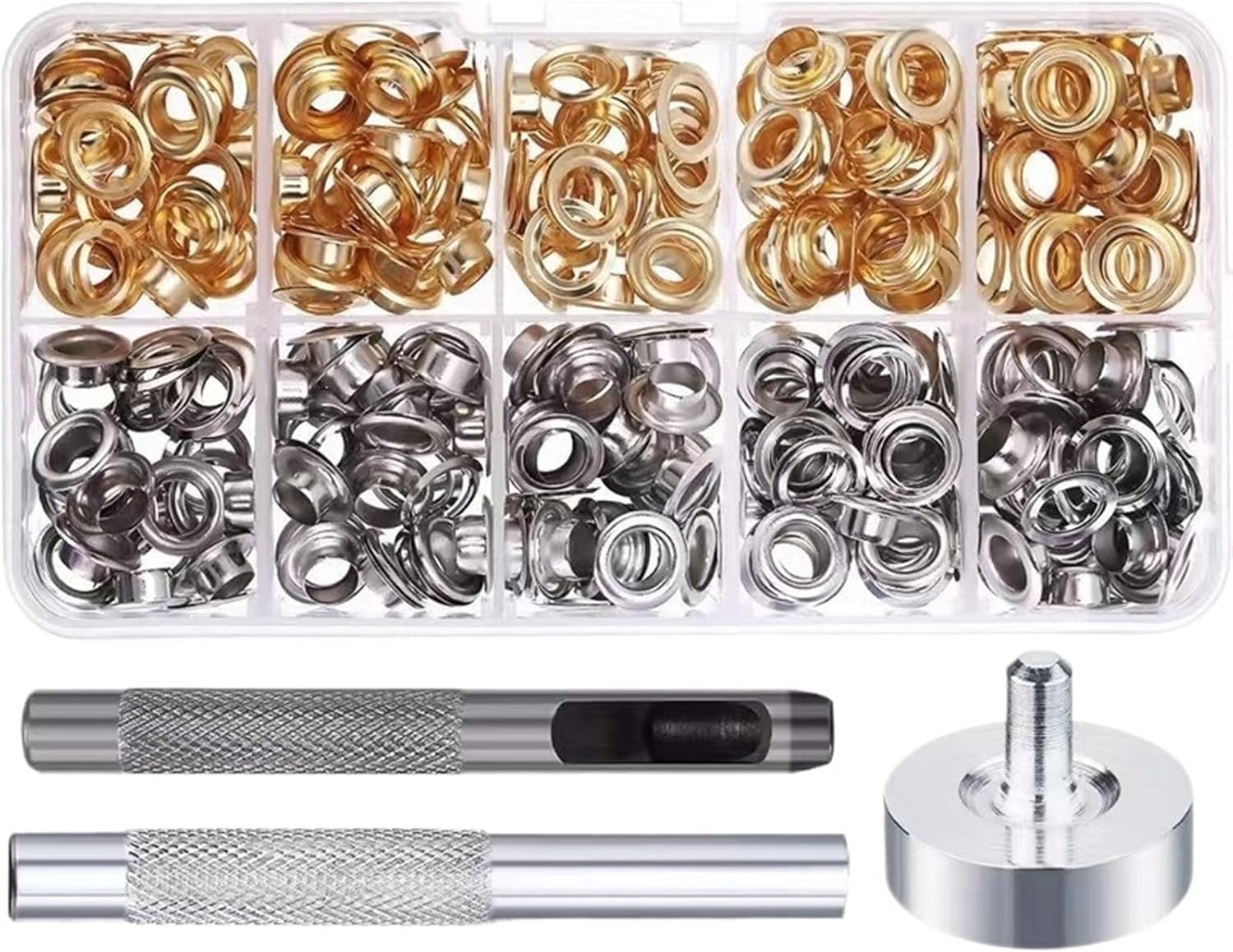 Metal Eyelets Grommets,100/200 Sets 6mm Eyelet with Washer Craft Repair Grommet Round Eye for Clothes Shoes Bag Crafts DIY for PU Leather/Belt/Shoes/Crafts(100 Sets 6mm)