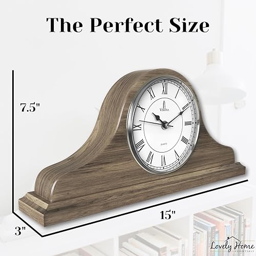 Miniatura 13 de Reloj de repisa a pilas – Reloj de manto de madera, rústico verde azulado para decoración de sala de estar, sobre chimenea, oficina, estante