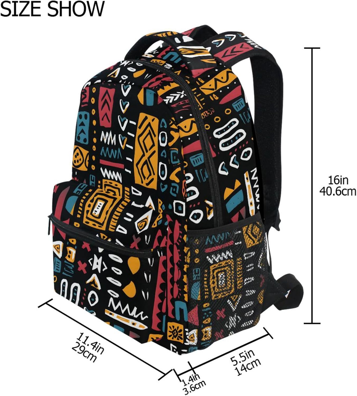 Backpacks for School, African Geometric Print Red Yellow School Bag for Boys Girls Kids, 16 Inch Bookbags Bagpack for Travel Classroom