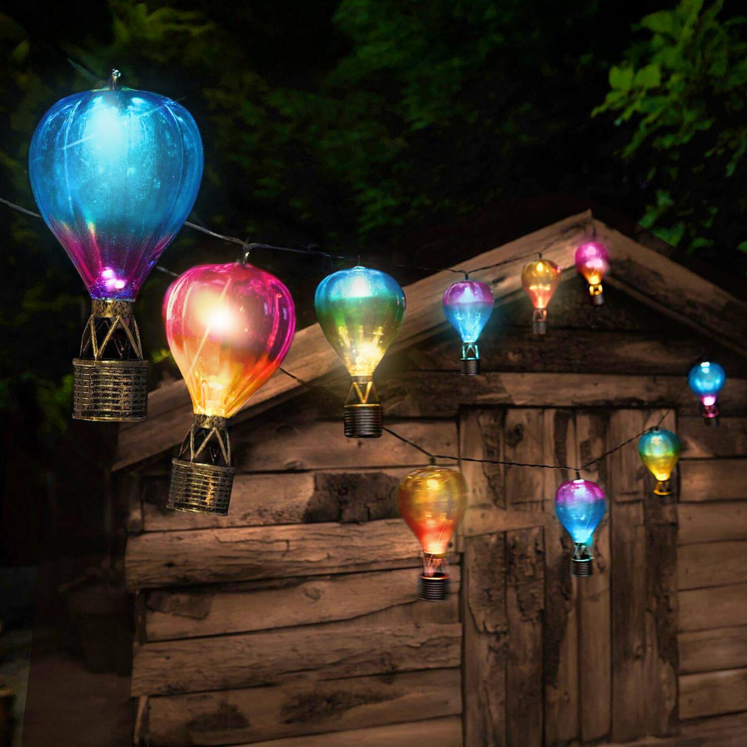 garden mile Balloon Fiesta Realistic Flaming Effect Solar Powered Hot Air Balloon Hanging Lantern Colourful Metal Solar Light for Garden Outdoor Indoor Use (4.7m Hot Air Balloons with Baskets)