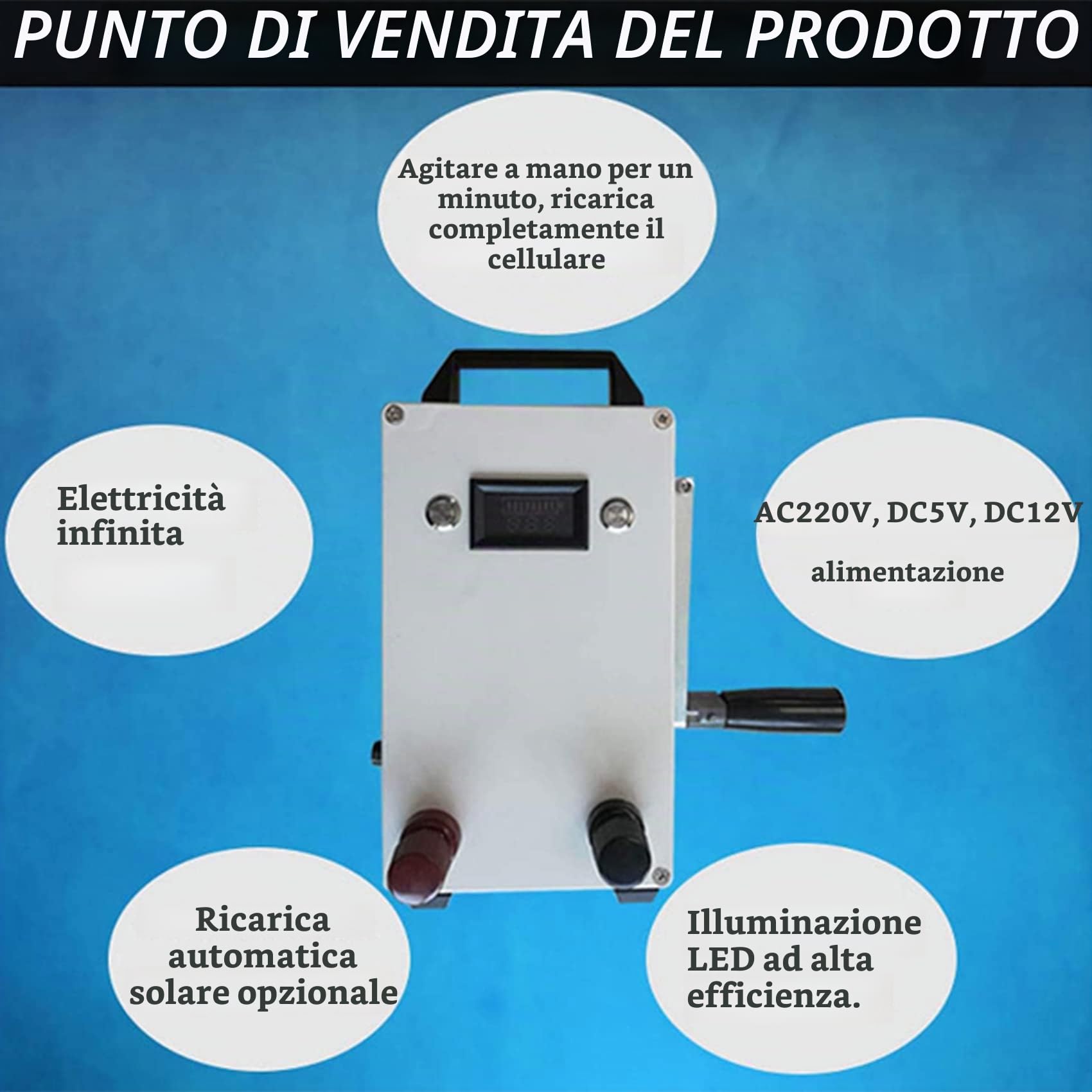 Generatore di manovella portatile, generatore di manovella a mano, alimentazione portatile, generatore di energia di emergenza manuale