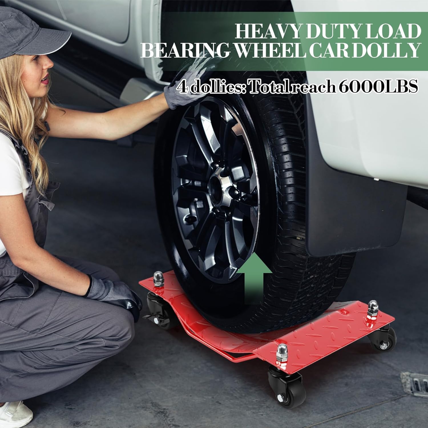 Towallmark Wheel Dolly Set of 4, 6000LBS Capacity Car Dolly Wheels, Vehicle Dolly with 360°Rotational Wheel, Steel Tire Skates with Brakes for Moving Cart, Trucks, Nylon Wheels, 5mm Steel Plate, Red
